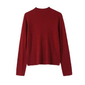 Women Cashmere Blended T Shirt Mock Neck Long Sleeve Bottoming Tees Warm Fall Top
