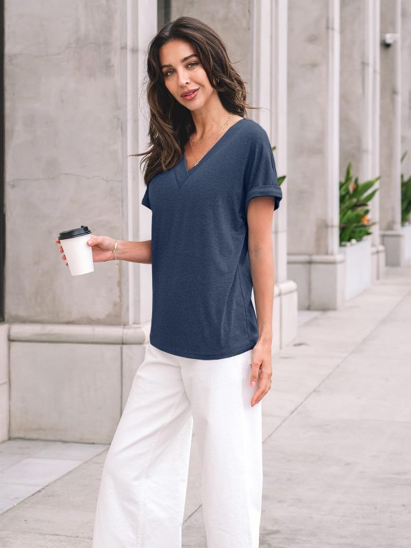 Womens Tops Short Sleeve T Shirt Summer V Neck Casual Top 2025 Spring Cute Basic Trendy Outfits Fashion