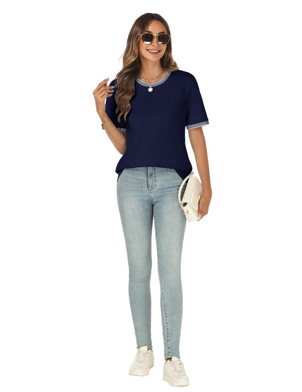 Women 2025 Summer Short Sleeve T-Shirts Crewneck Loose Casual Color Block Fashion Tee Tops