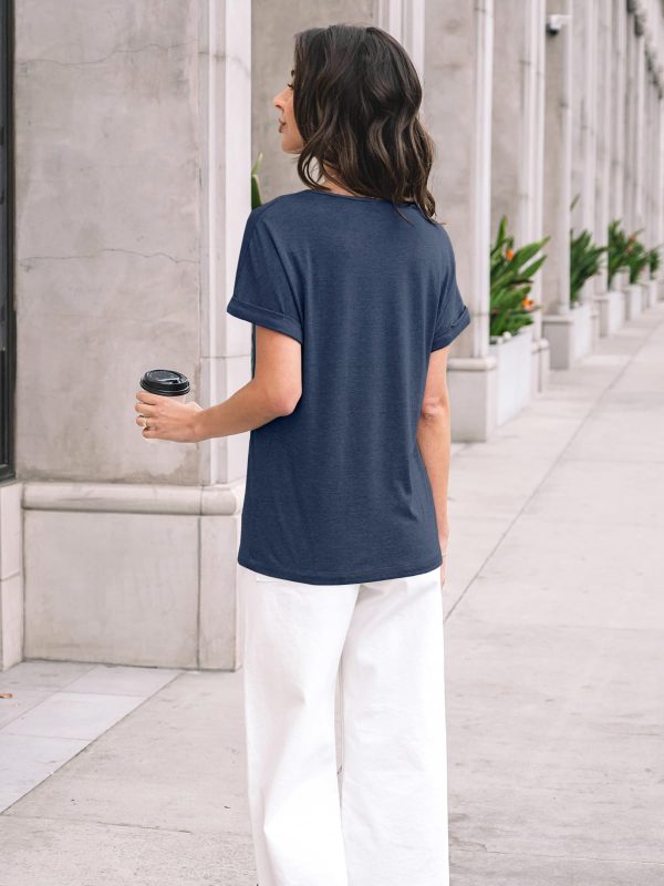 Womens Tops Short Sleeve T Shirt Summer V Neck Casual Top 2025 Spring Cute Basic Trendy Outfits Fashion