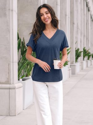 Womens Tops Short Sleeve T Shirt Summer V Neck Casual Top 2025 Spring Cute Basic Trendy Outfits Fashion