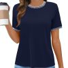 Women 2025 Summer Short Sleeve T-Shirts Crewneck Loose Casual Color Block Fashion Tee Tops