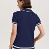 Womens Short Sleeve Sweater Tops Lapel V Neck Polo Shirts 2025 Summer Cable Knit Blouses Business Casual Outfits