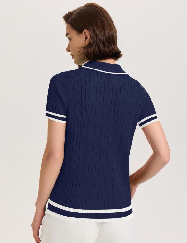 Womens Short Sleeve Sweater Tops Lapel V Neck Polo Shirts 2025 Summer Cable Knit Blouses Business Casual Outfits