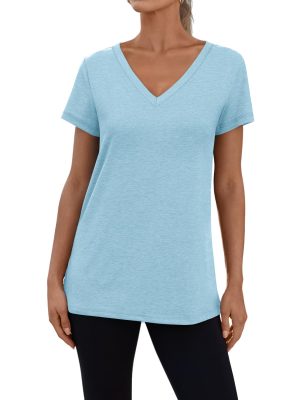 3 Pack V Neck T Shirts for Women Short Sleeve Tshirts Summer Casual Tops Loose Fit Basic Tees