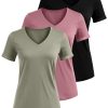 3 Pack Women’s V Neck T Shirts, Summer Casual Short Sleeve Tops Loose Fit Rolled Sleeve Tees 2025 Trendy Cotton Shirts