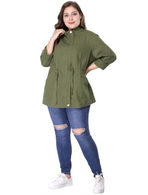 Women's Plus Size Jackets Lightweight Anorak Drawstring Utility Jacket with Pockets