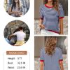 Womens Tops Casual Summer Crewneck Short Sleeve Striped Color Block Knit High Low Trendy Pullover Sweaters