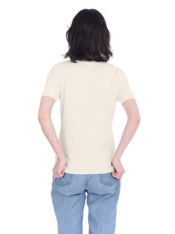Short Sleeve Crewneck Sweater Top 100% Cashmere Jewel Neck Pullover Tee for Women