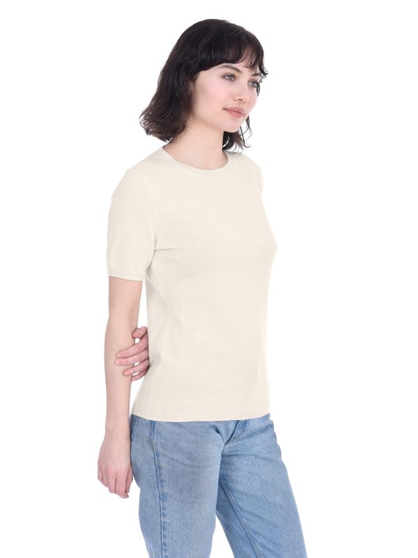 Short Sleeve Crewneck Sweater Top 100% Cashmere Jewel Neck Pullover Tee for Women