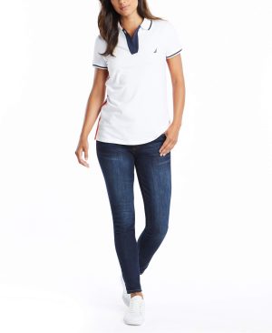 Women's Toggle Accent Short Sleeve Soft Stretch Cotton Polo Shirt