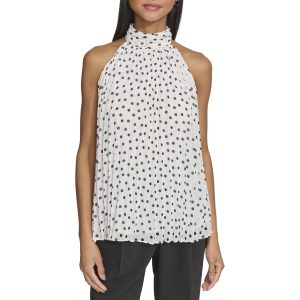 Women's Pleated Chiffon High Neck Printed Blouse