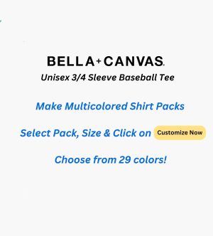 Bella Canvas Unisex Raglan Baseball T-Shirt 3/4-Sleeve Tee, Multipack 1I3I6I10