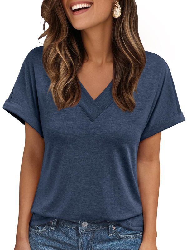 Womens Tops Short Sleeve T Shirt Summer V Neck Casual Top 2025 Spring Cute Basic Trendy Outfits Fashion