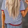 Womens Tops Casual Summer Crewneck Short Sleeve Striped Color Block Knit High Low Trendy Pullover Sweaters