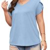Womens Plus Size Tops V Neck T Shirts Casual Loose Petal Sleeve Tee Shirts