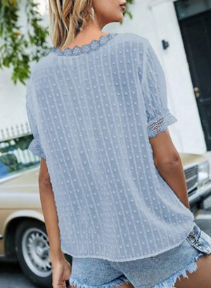 Women's V Neck Lace Crochet Tunic Tops Flowy Casual Blouses Shirts