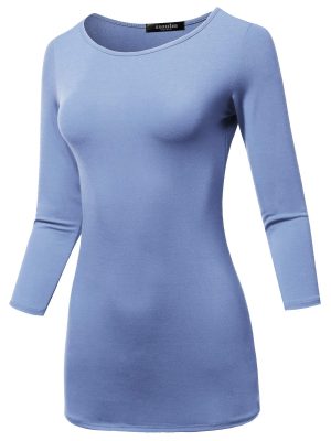 Women's Casual 3/4 Sleeve Stretchy Slim Fit Basic T-Shirt Top with Plus Size