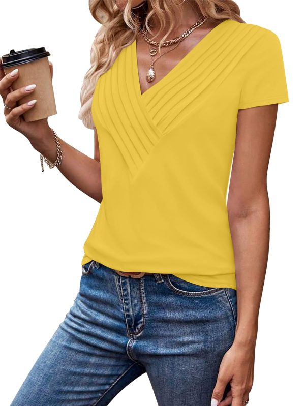 Womens Tshirts Trendy Fashion Tops Short Sleeve V Neck Loose Fit Summer Casual Blouses