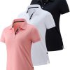 3 Pack Women's Athletic Dry Fit Polo Shirts, Wicking Short Sleeve Collared Golf T Shirt Tennis Tops