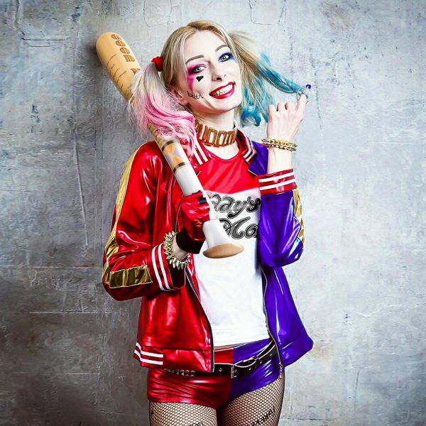 10PCS Halloween Harley Costumes Cosplay Set for Adult Women T-shirt Jacket Shorts Puddin Choker Bracelet