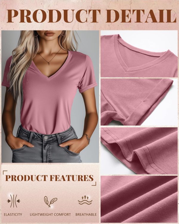3 Pack Women’s V Neck T Shirts, Summer Casual Short Sleeve Tops Loose Fit Rolled Sleeve Tees 2025 Trendy Cotton Shirts