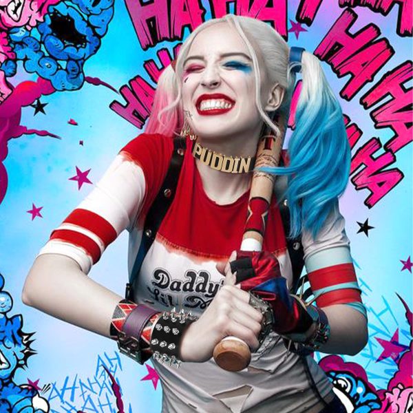 10PCS Halloween Harley Costumes Cosplay Set for Adult Women T-shirt Jacket Shorts Puddin Choker Bracelet