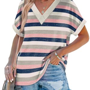 Womens Summer Tops Short Dolman Sleeve Shirts 2025 Fashion V Neck Outfits Clothes