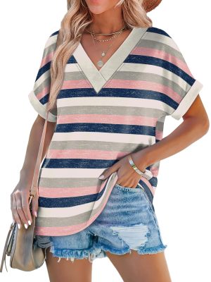 Womens Summer Tops Short Dolman Sleeve Shirts 2025 Fashion V Neck Outfits Clothes