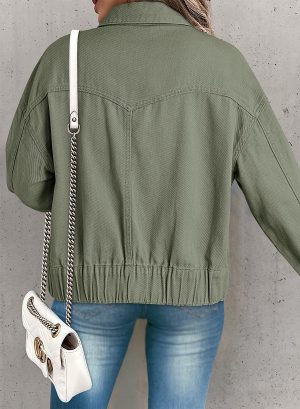 Women's Cargo Jean Jacket - Cropped Button Spring Fashion Coat for Women