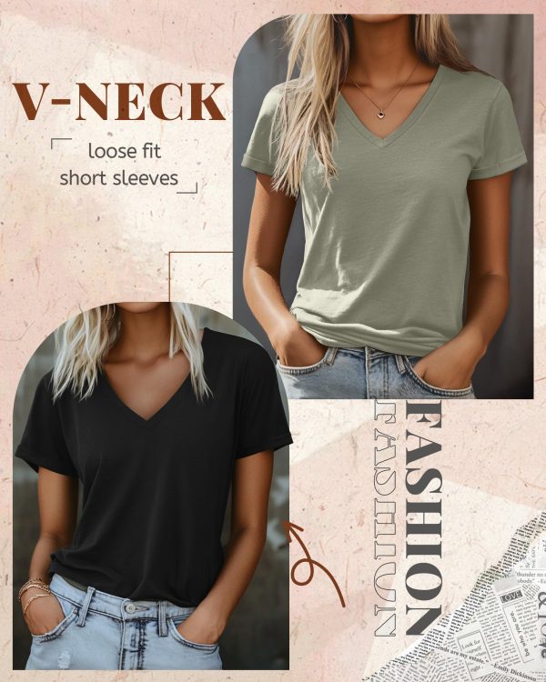 3 Pack Women’s V Neck T Shirts, Summer Casual Short Sleeve Tops Loose Fit Rolled Sleeve Tees 2025 Trendy Cotton Shirts
