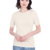 Short Sleeve Crewneck Sweater Top 100% Cashmere Jewel Neck Pullover Tee for Women