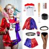 10PCS Halloween Harley Costumes Cosplay Set for Adult Women T-shirt Jacket Shorts Puddin Choker Bracelet
