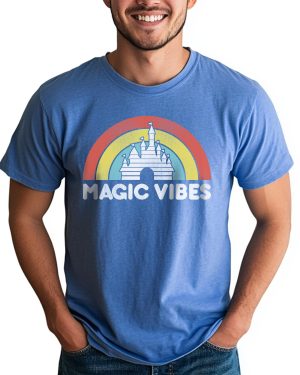Magic Vibes Magical Castle Unisex T-Shirt|Magic Kingdom Vacation Short Sleeve Tee| Casual Wear (Heather Blue)