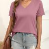 3 Pack Women’s V Neck T Shirts, Summer Casual Short Sleeve Tops Loose Fit Rolled Sleeve Tees 2025 Trendy Cotton Shirts