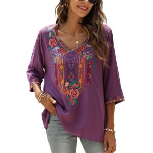 Bohemian Embroidered Tops for Women, Hippie Clothes, Mexican Peasant Blouses, Traditional Boho Clothing Tunic Shirts