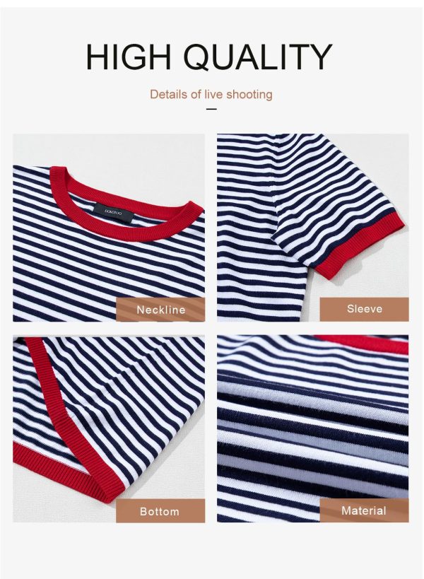 Womens Tops Casual Summer Crewneck Short Sleeve Striped Color Block Knit High Low Trendy Pullover Sweaters