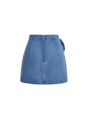 Women's High Waisted Big Bow Wrap Front Mini Bodycon Denim Skirts