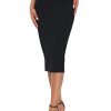 Women's High Waist Tummy Control Pencil Skirts Stretchy Bodycon Midi Skirt Below Knee with Back Slit