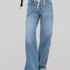 Womens Baggy Wide Leg Jeans Boyfriend Drawstring High Waisted Mom Denim Pants with Pockets