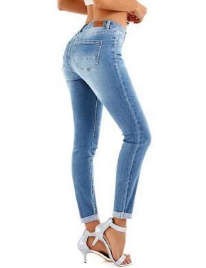 Women's Ripped Boyfriend Jeans Stretch Skinny Jean Trendy Distressed Straight Leg Jeans with Holes