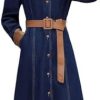 Long Sleeve Denim Shirt Dress for Women Modern Casual Single Breasted Long Dresses