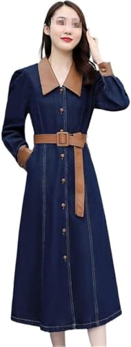 Long Sleeve Denim Shirt Dress for Women Modern Casual Single Breasted Long Dresses