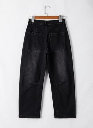 Womens Baggy Barrel Jeans High Waisted Wide Leg Boyfriend Denim Ankle Pants