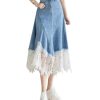 Lace ​​Denim Skirt for Women Summer Waist Midlength Retro Irregular