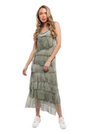 Women's Frayed Silk Ruffle-Layered Maxi Dress
