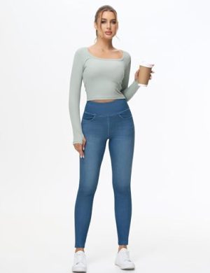 Women's High Waisted Jeggings Pants Stretchy Tummy Control Skinny Jean Leggings with Pockets