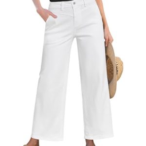 Wide Leg Jeans for Women Trendy Cropped High Waisted Front Yoke Casual Stretchy Denim Trousers Ankle Pants Jeans