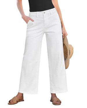 Wide Leg Jeans for Women Trendy Cropped High Waisted Front Yoke Casual Stretchy Denim Trousers Ankle Pants Jeans