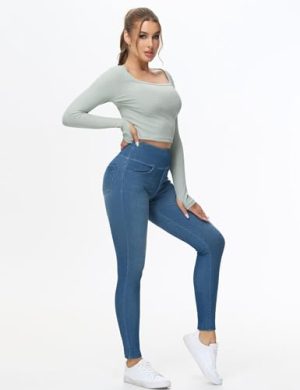 Women's High Waisted Jeggings Pants Stretchy Tummy Control Skinny Jean Leggings with Pockets